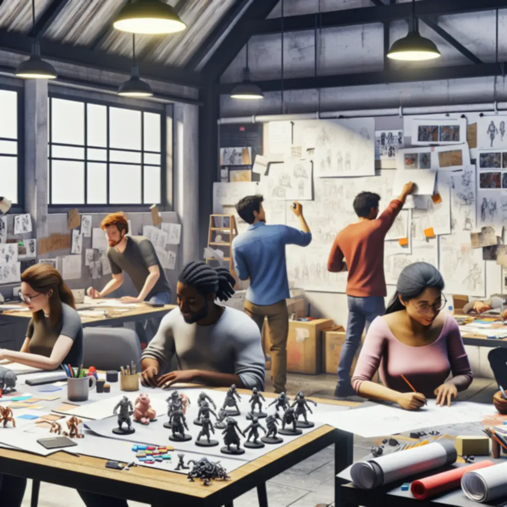 Zespół projektowy pracujący nad kartami i planszą