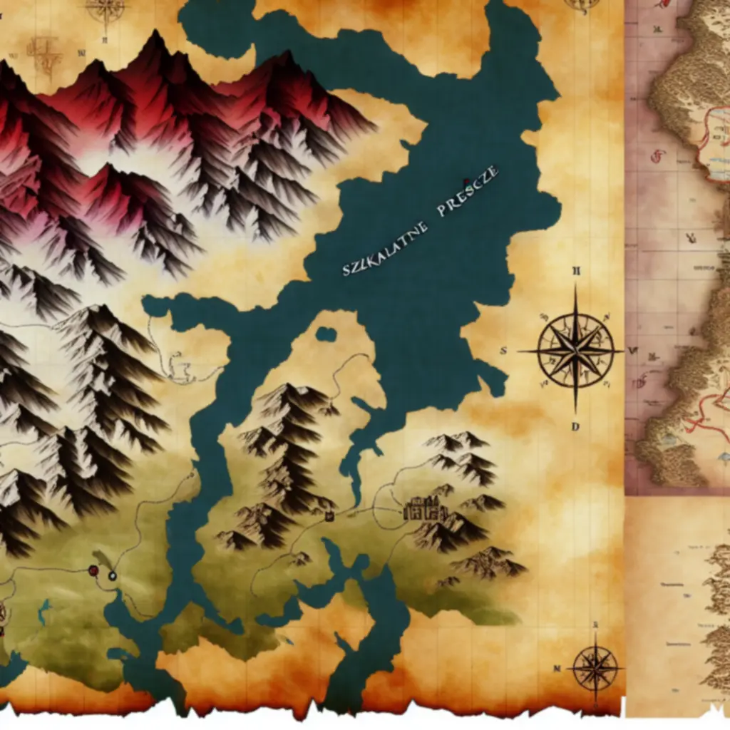 Mapa Szkarłatnych Przełęczy z zaznaczonymi trasami i strażnicami